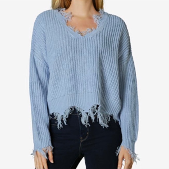 Zaful Sweaters - Zaful gray crop sweater knit, 
Size: M/L Frayed Hem  Sweater